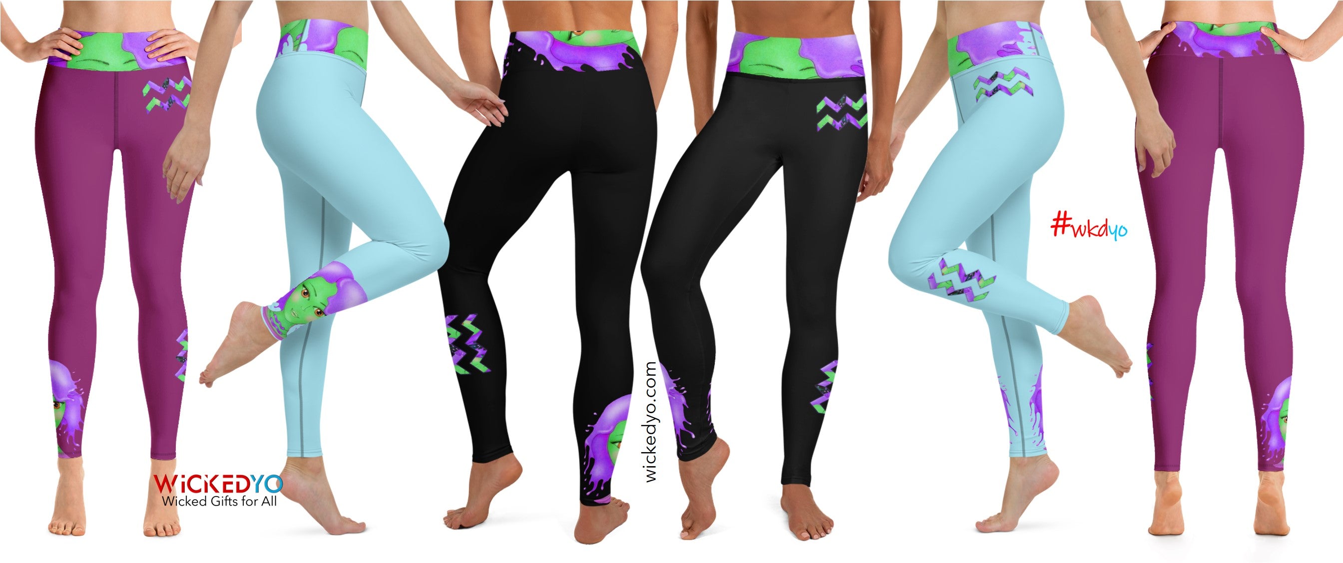 High Waist Leggings- Aquarius. Pale Sapphire Blue Yoga Pants. WickedYo.